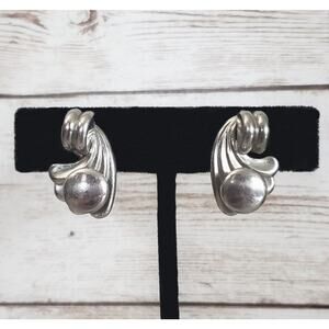 Vintage Screw Back Earrings Silver Tone Statement Flourish